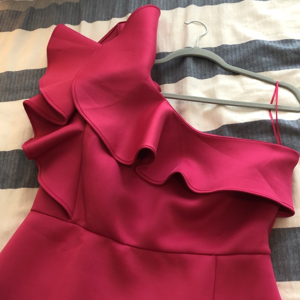 Pink ruffle one-shoulder scuba bodycon dress size 18
